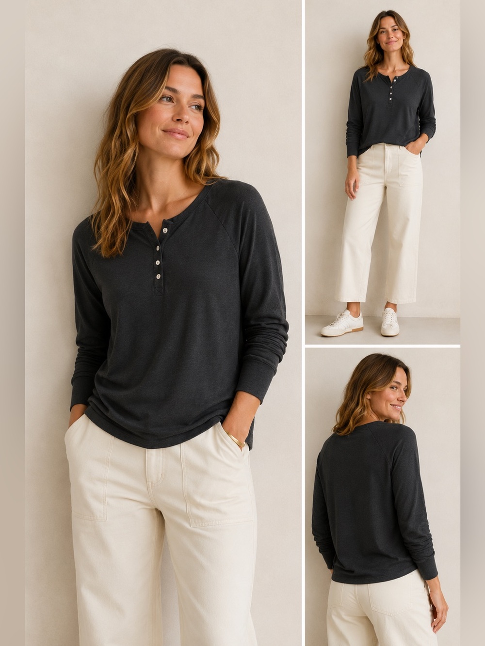Marine Layer Gray Long Sleeve Henley Tee Soft Lightweight Casual Top L